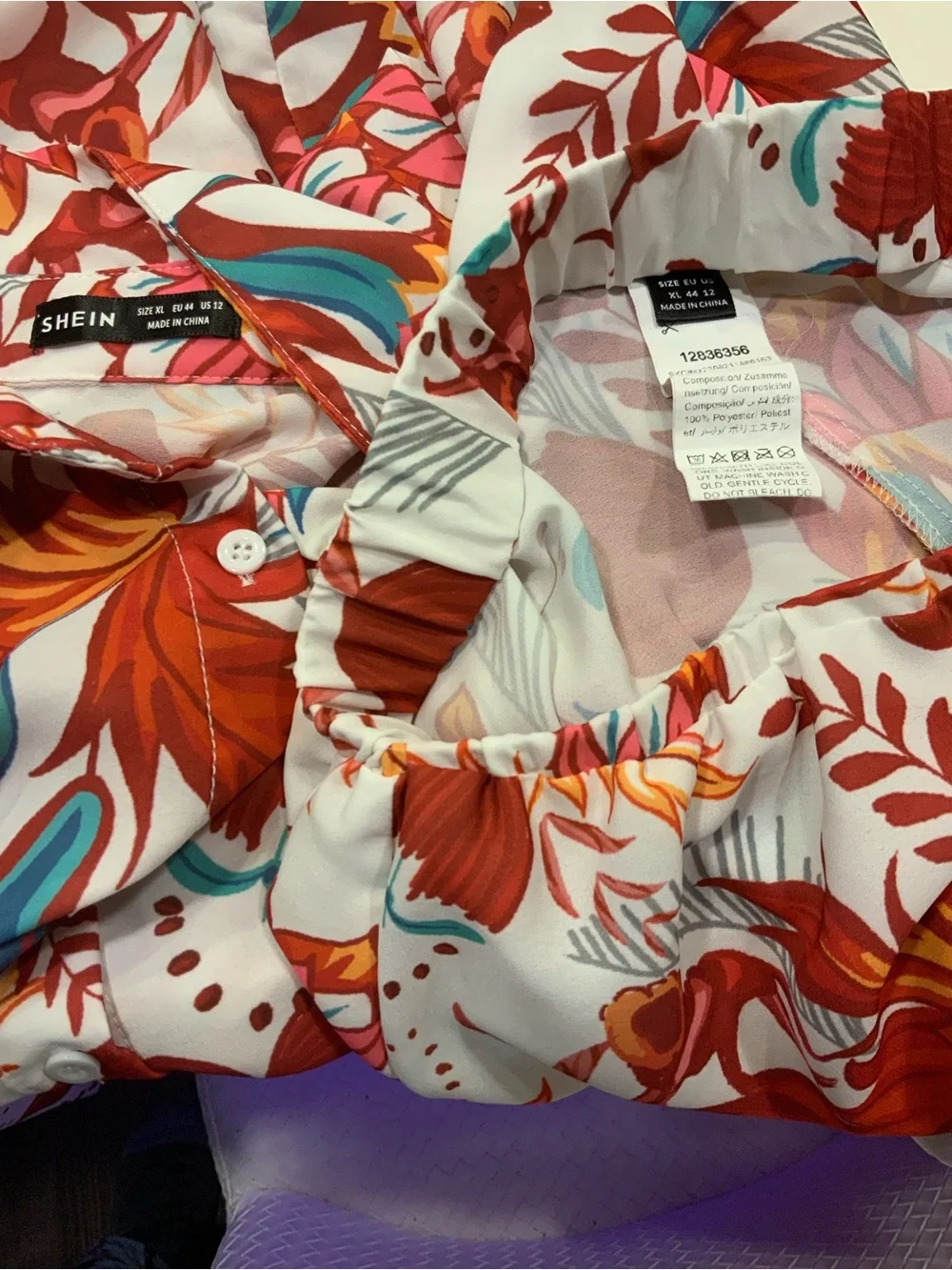 SHEIN Floral Print Button-Up Shirt and Skirt Set - Ivory, Rust, Teal, Pink
